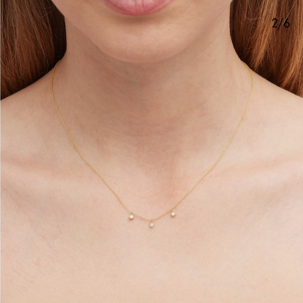 Jennifer Meyer 3 mini diamond bezel dangle necklace in Rose Gold